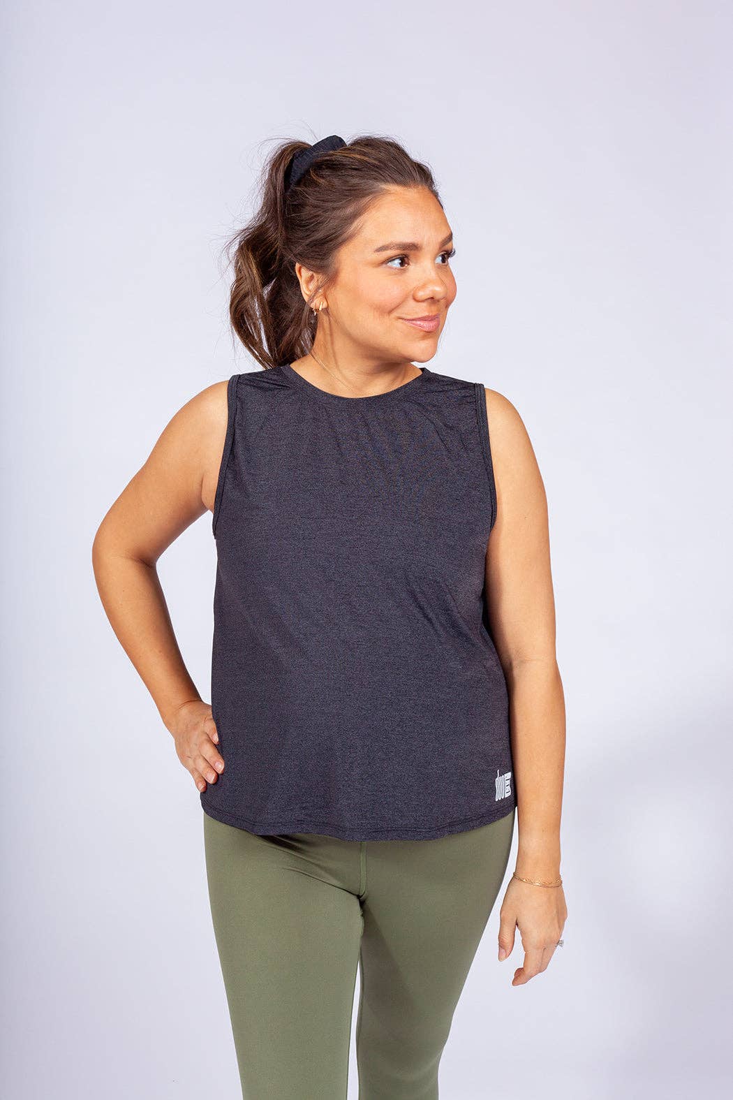 Breezy Baby Maternity Activewear Tank in Black Mesh | Postpartum Tank
