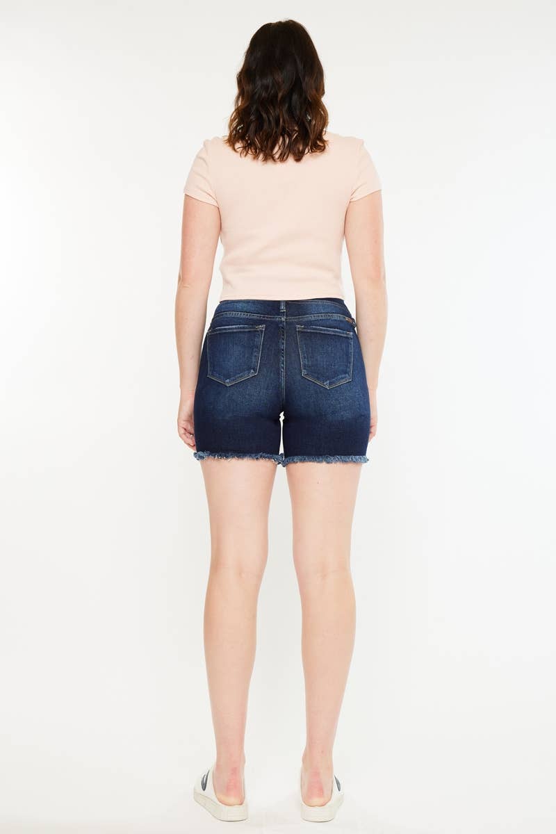 Distressed Maternity Dark Wash Denim Shorts