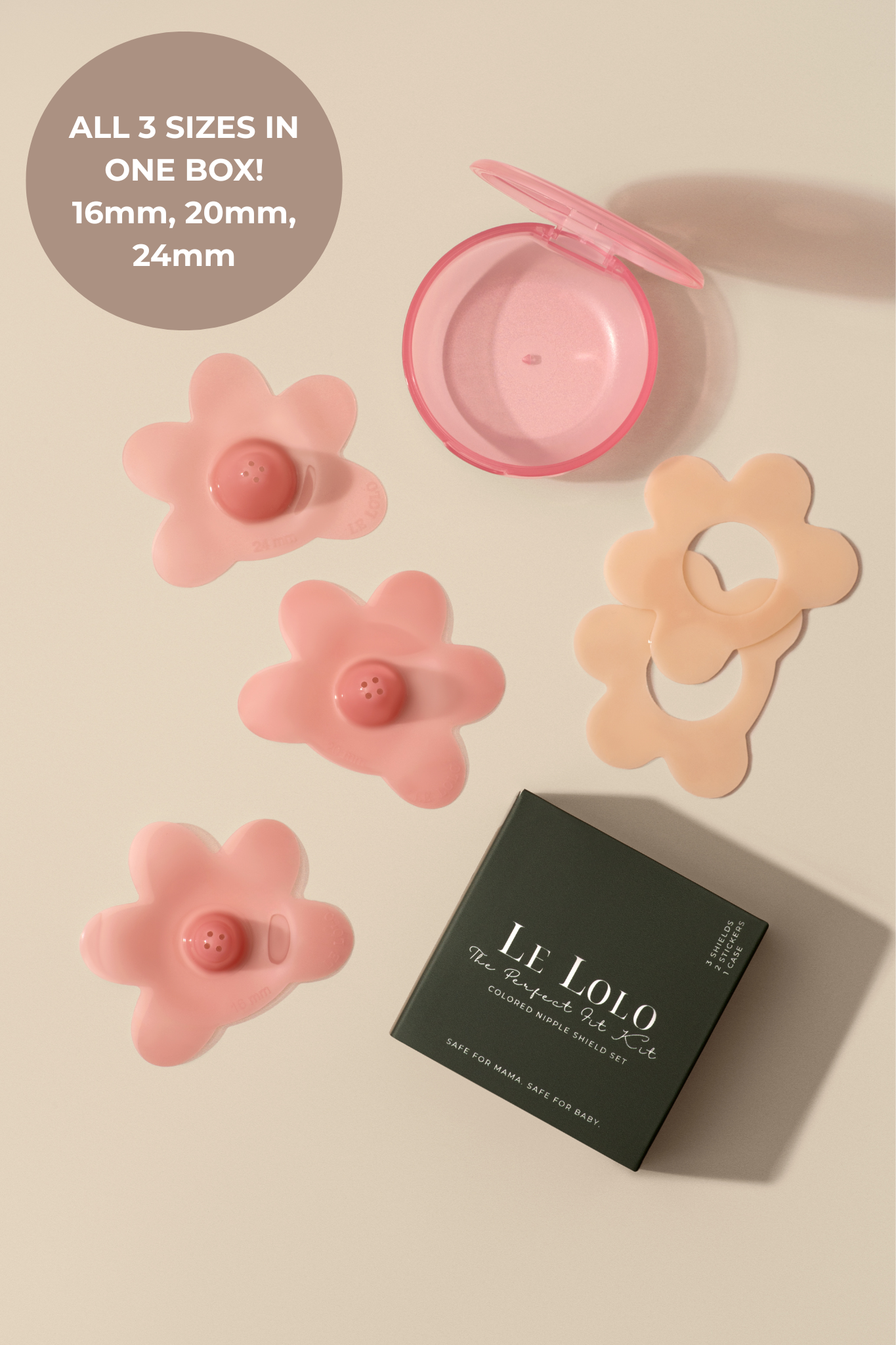 Le Lolo - Nipple Shield Set, 3 sizes in 1 | Breastfeeding, New Mom Blush