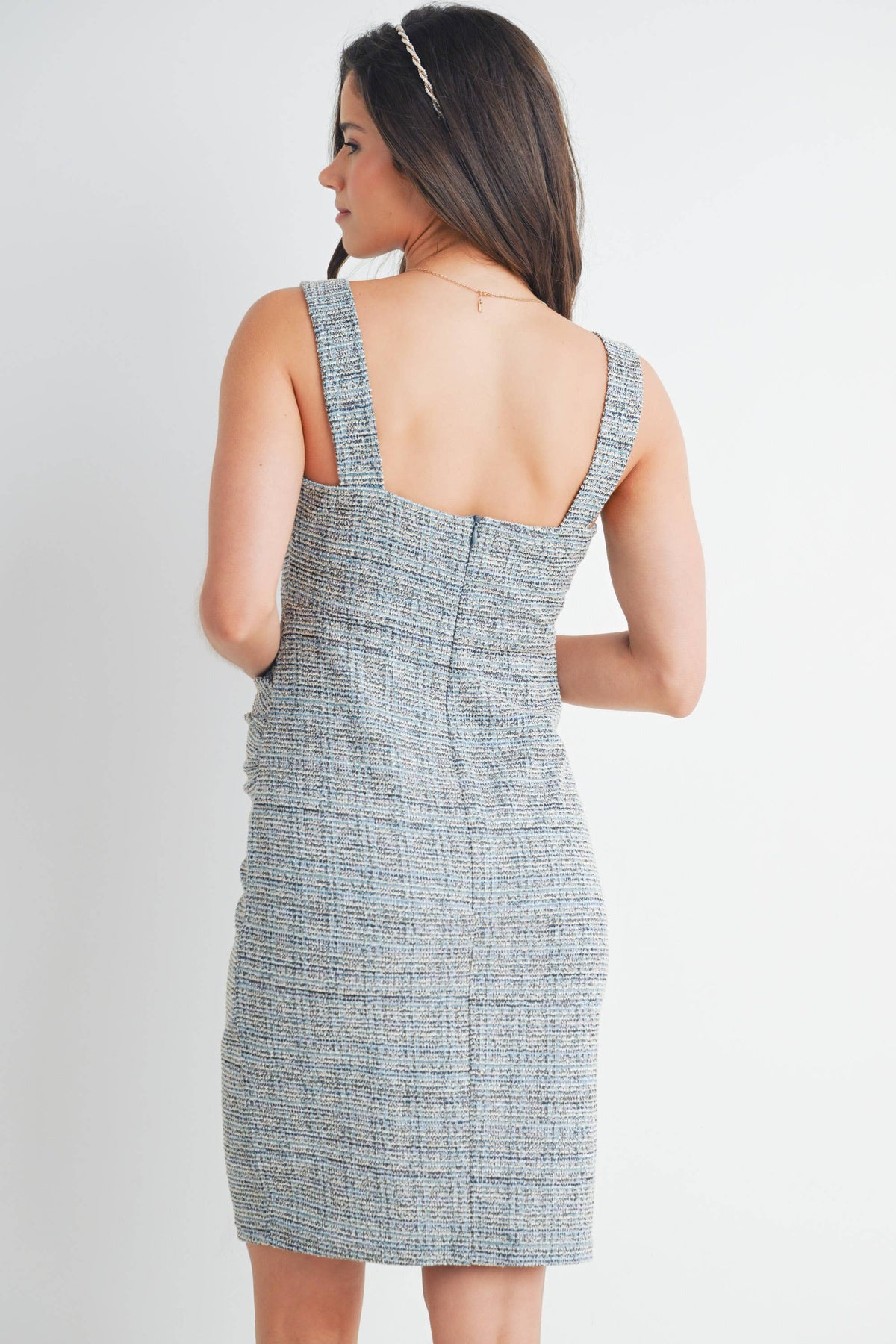 Blue Sleeveless Maternity Tweed Dress