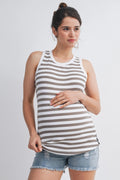 Taupe and White Striped Maternity Tank