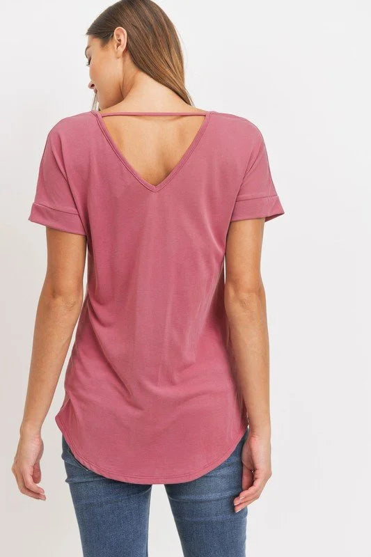 Deep Rose Short Sleeve Washed Look Maternity Top
