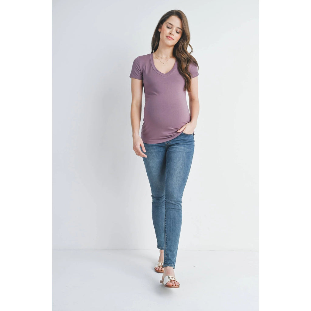 Mauve V-Neck Short Sleeve Maternity T-Shirt