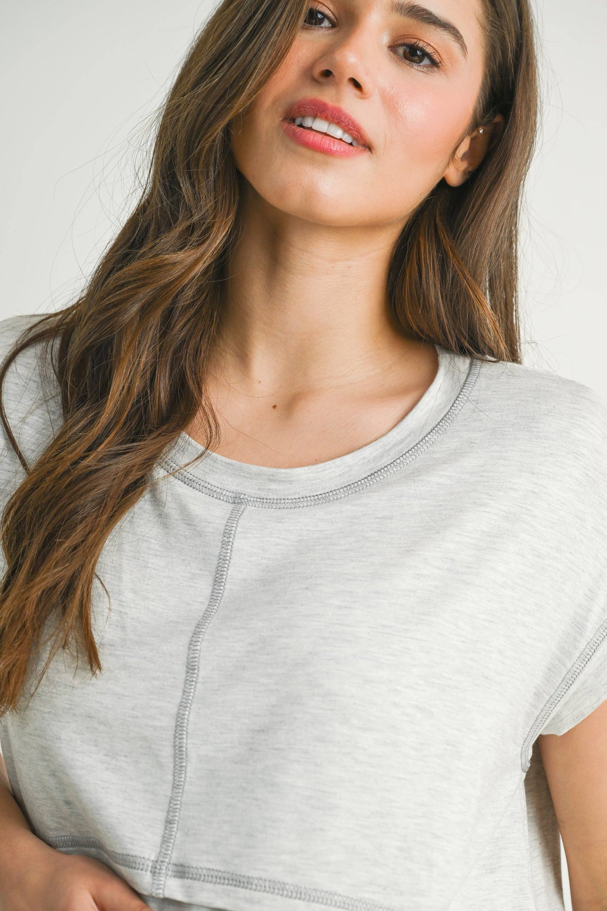 Double Layer Short Sleeve Maternity Nursing Top in Grey
