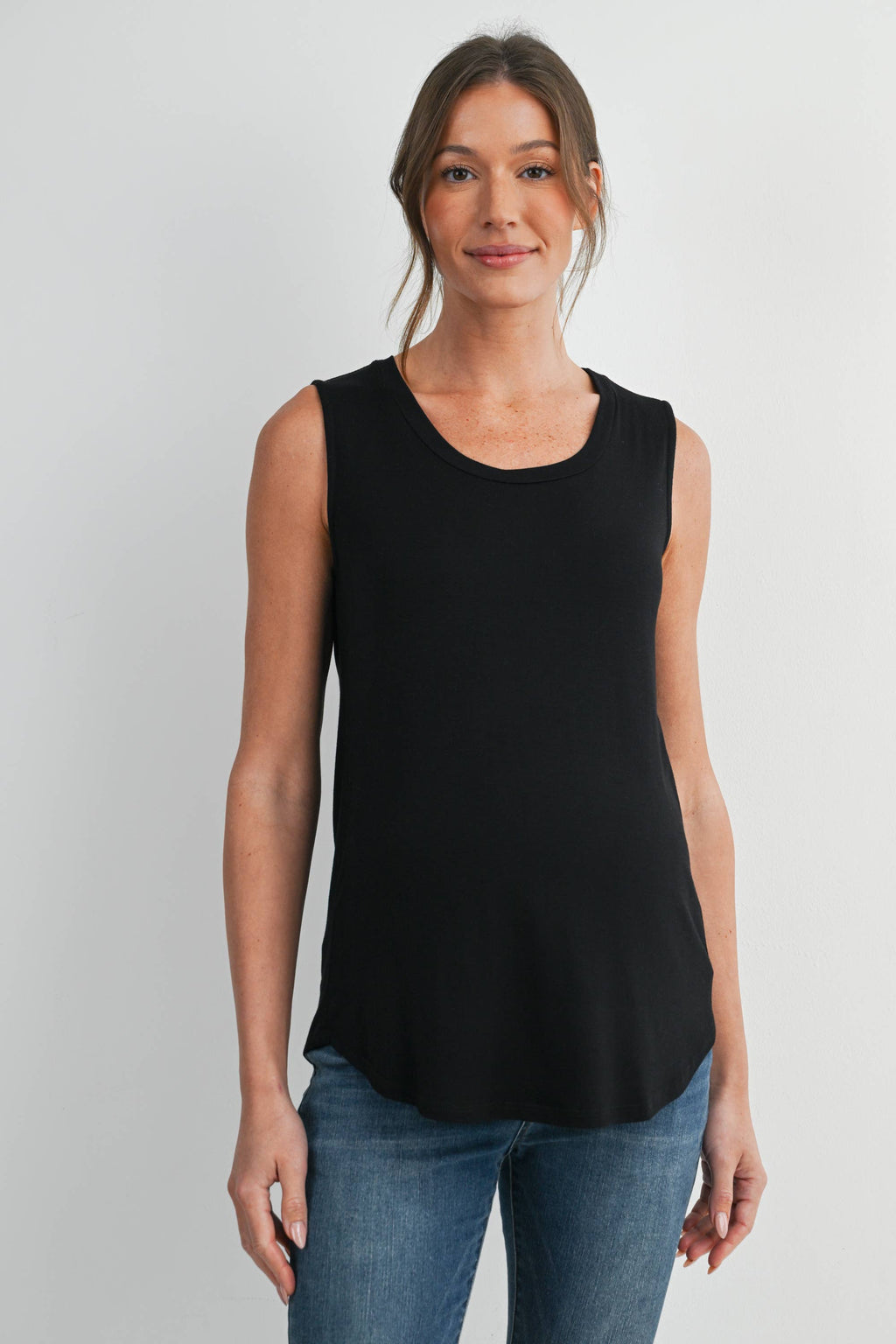 Double Layer Sleeveless Maternity Nursing Knit Tank Top in Black