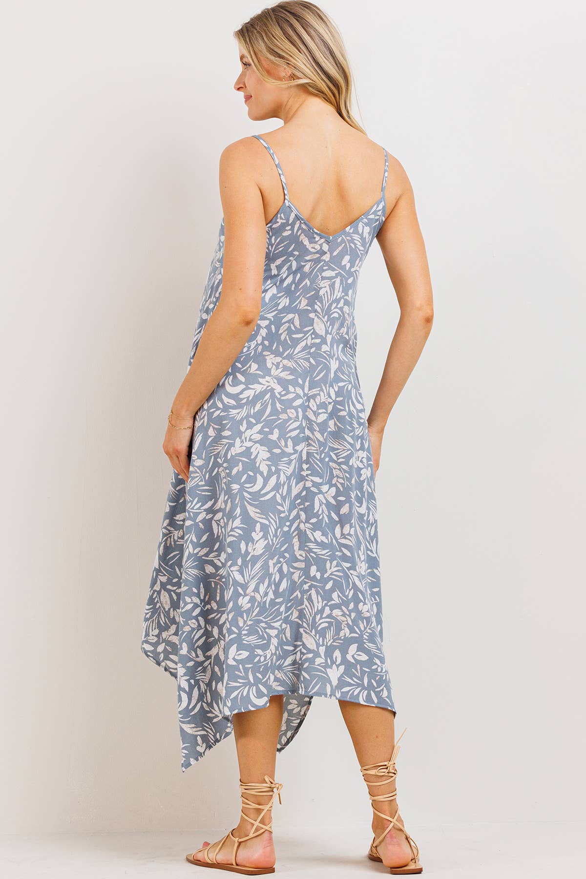 Light Blue Floral Asymmetric Maternity Midi Dress