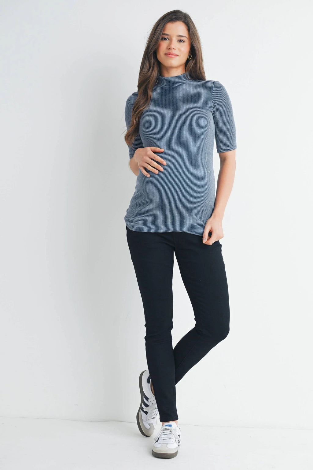 Ribbed Mock Neck Half Sleeve Maternity Top