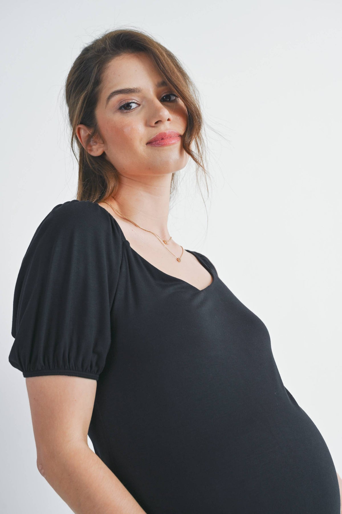 Sweetheart Short Sleeve Maternity Top in Black