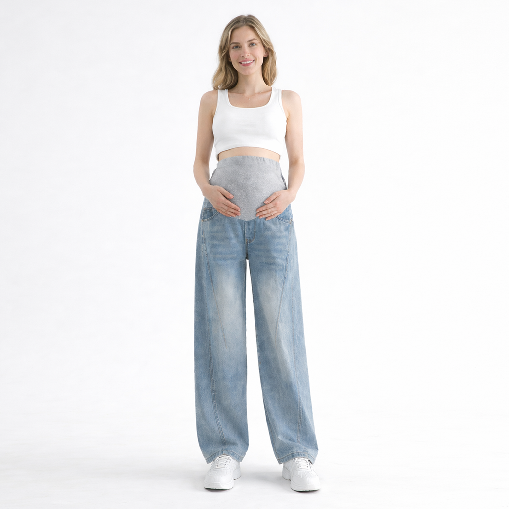 High Waist Maternity Wide Leg Denim Jeans with Bump Support