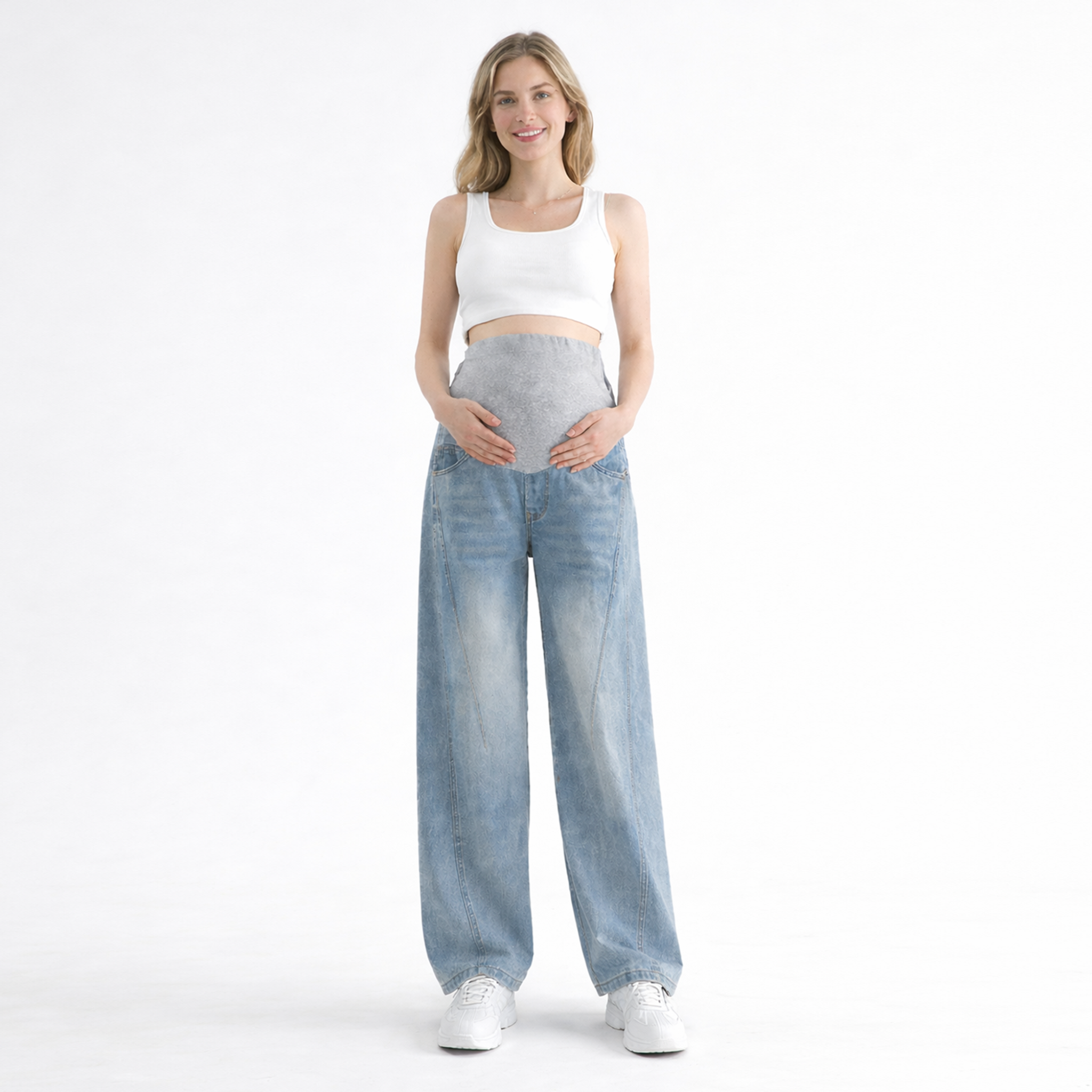 High Waist Maternity Wide Leg Denim Jeans with Bump Support