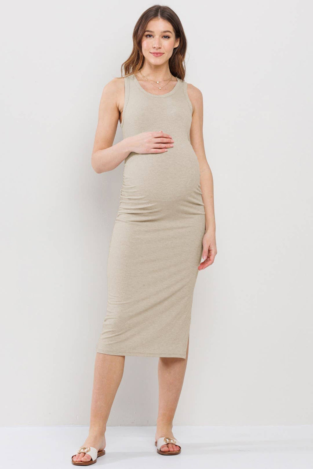 maternity midi dress Black With Short Sleeves Premium stretch jersey Pink Hydrangea Print V-Neck Maternity