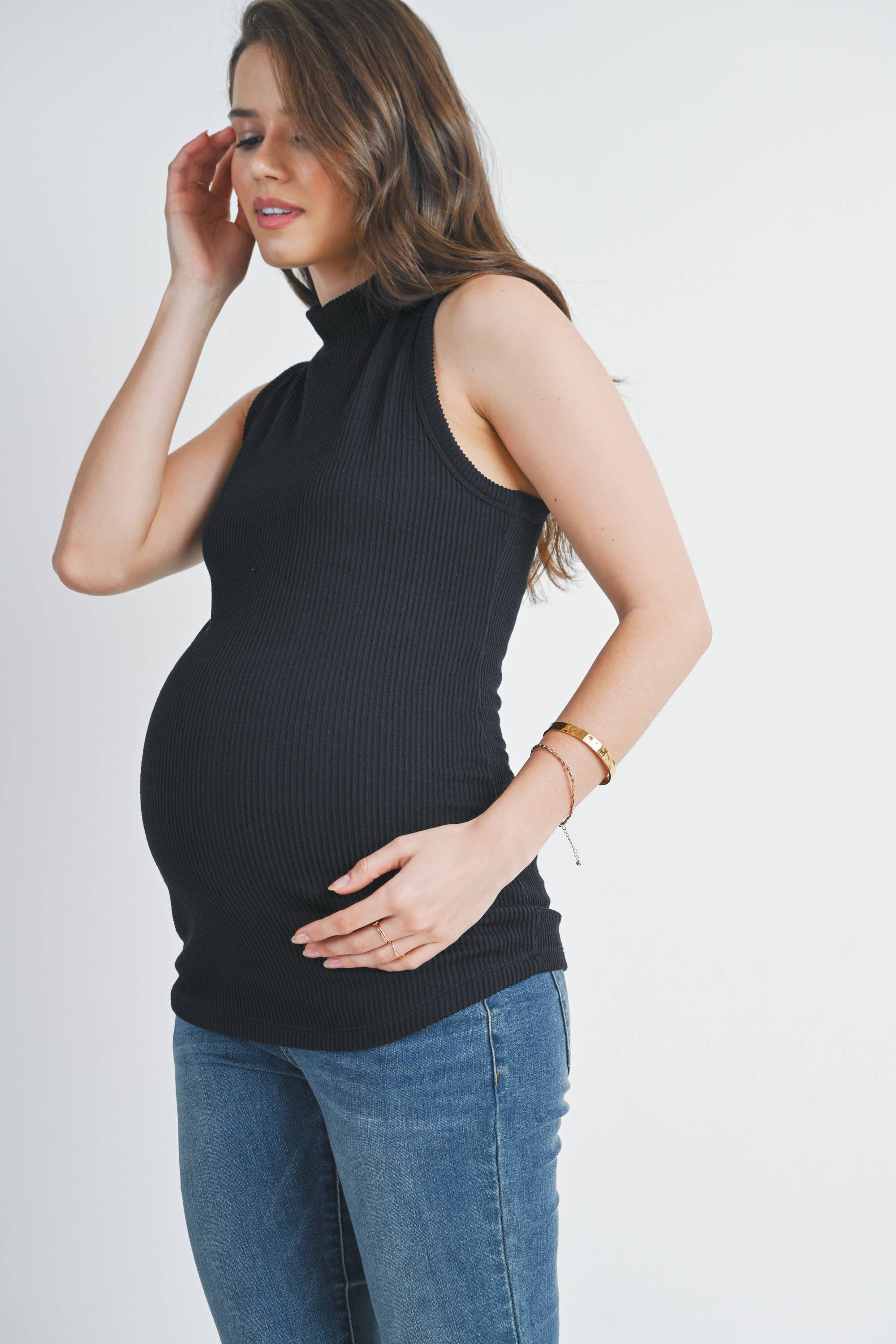 Ribbed Mock Neck Maternity Tank Top