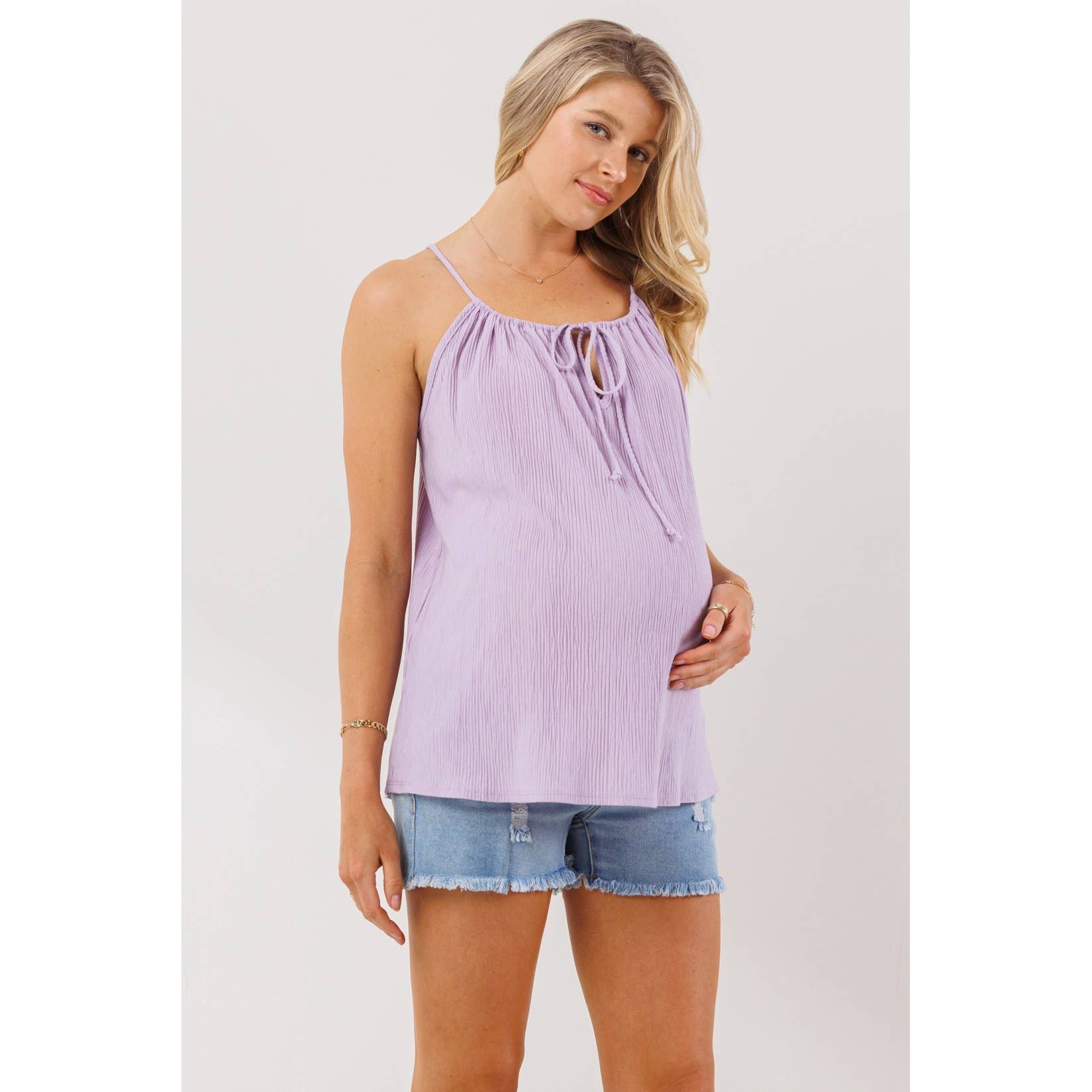 Lilac Halter Front Tie Maternity Tank Top