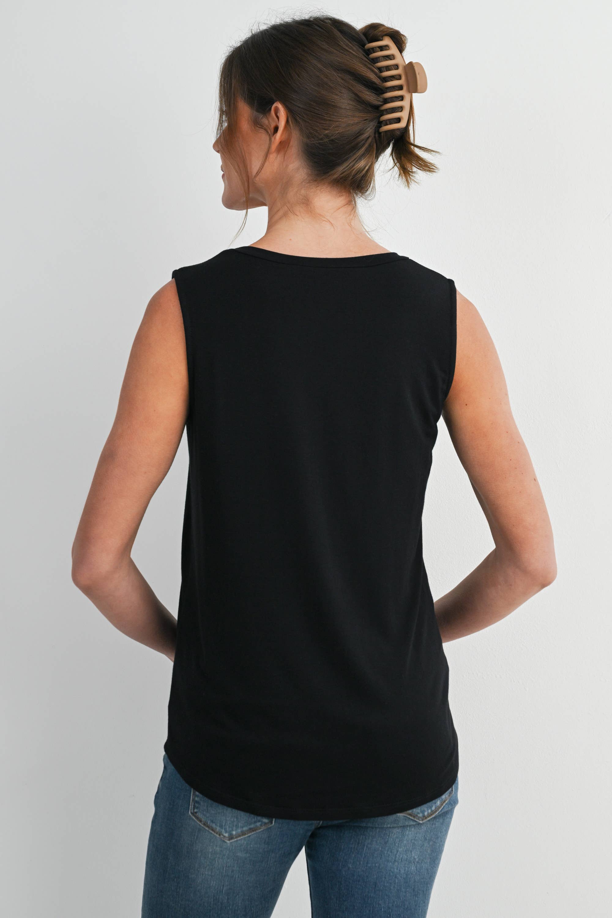 Double Layer Sleeveless Maternity Nursing Knit Tank Top in Black