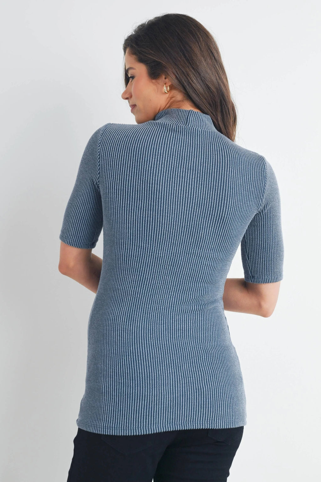 Ribbed Mock Neck Half Sleeve Maternity Top