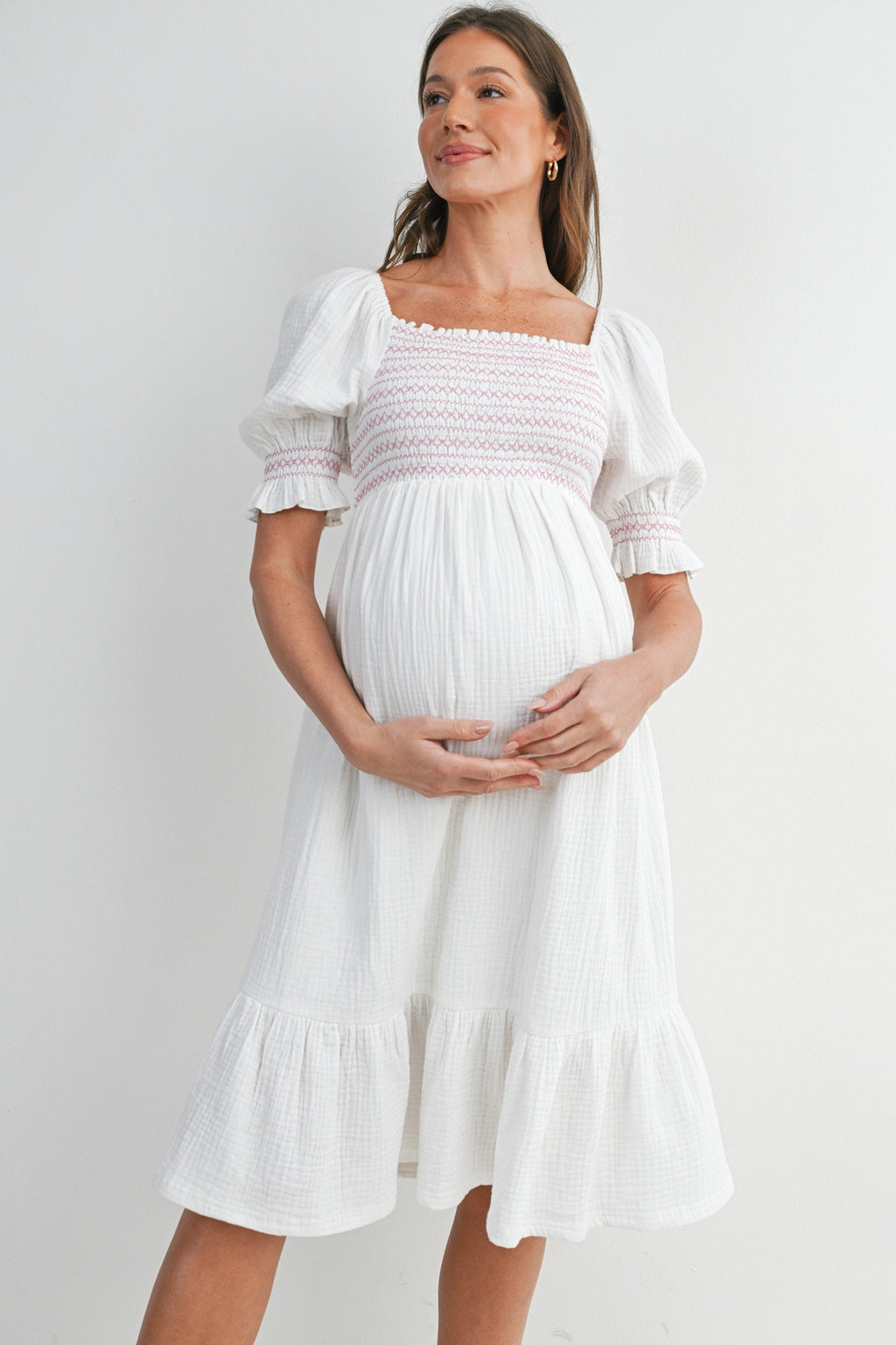 White Cotton Flowy Maternity Dress – Bump Maternity