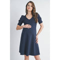 V-Neck Short Sleeve Navy Career Maternity Dress