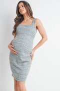Blue Sleeveless Maternity Tweed Dress