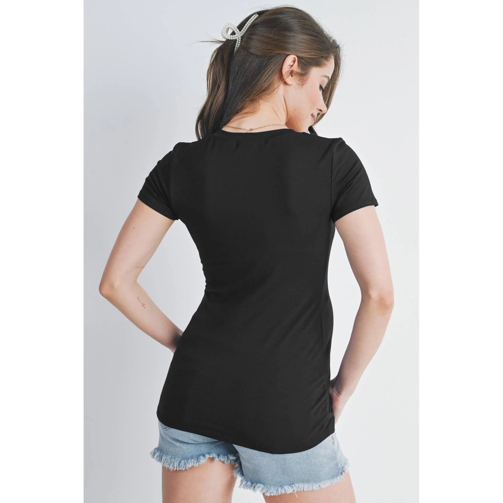 Black V-Neck Short Sleeve Maternity T-Shirt