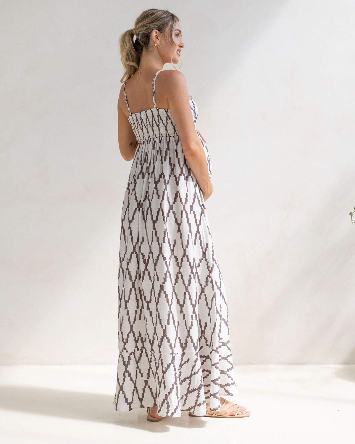 Clemence Maternity Summer Maxi Dress in Cross Print