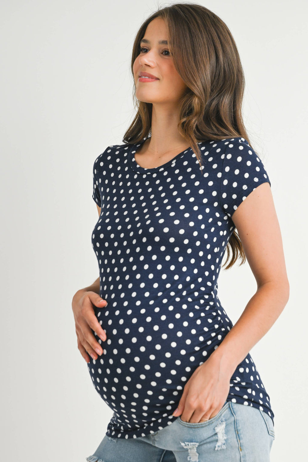 Polka Dot Short Sleeve Maternity T-Shirt in Navy/Ivory