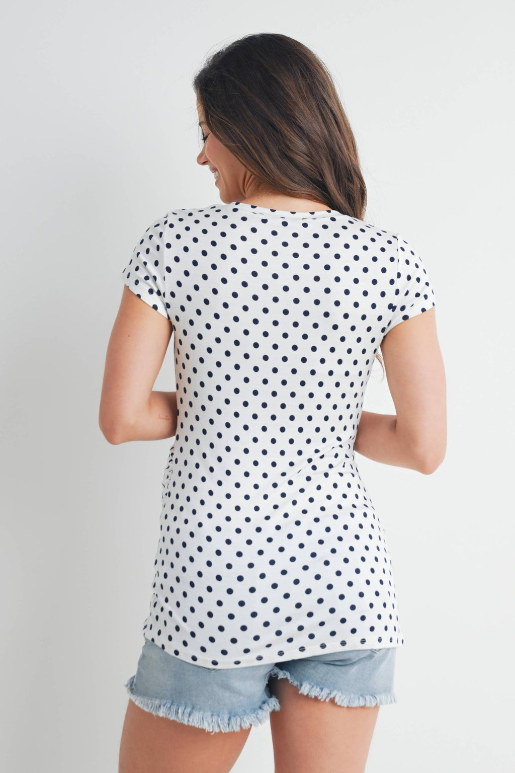 Polka Dot Short Sleeve Maternity T-Shirt in Ivory/Blue
