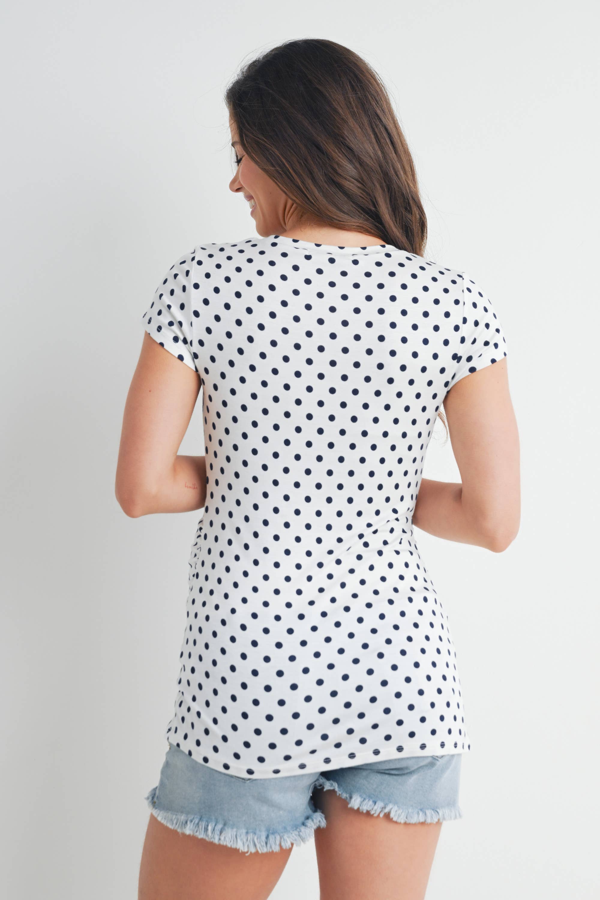 Polka Dot Short Sleeve Maternity T-Shirt in Ivory/Blue