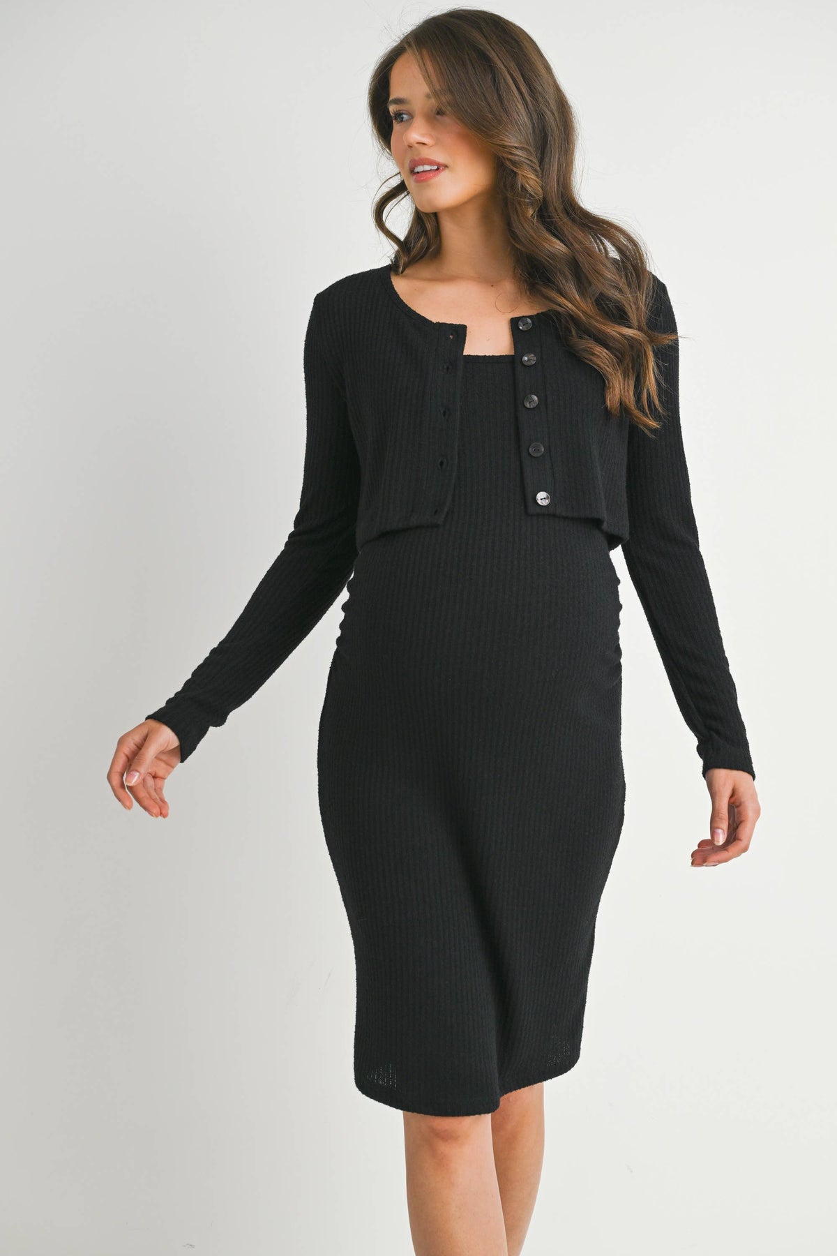 Crop Cardigan and Sleeveless Dress Maternity Set