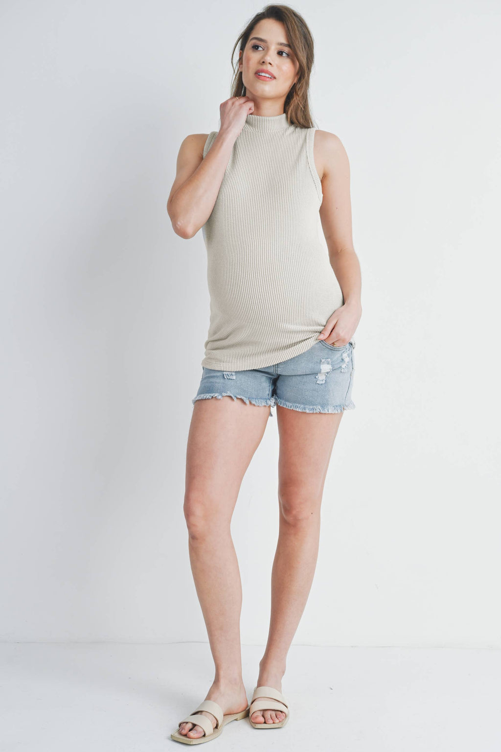 Ribbed Mock Neck Maternity Tank Top