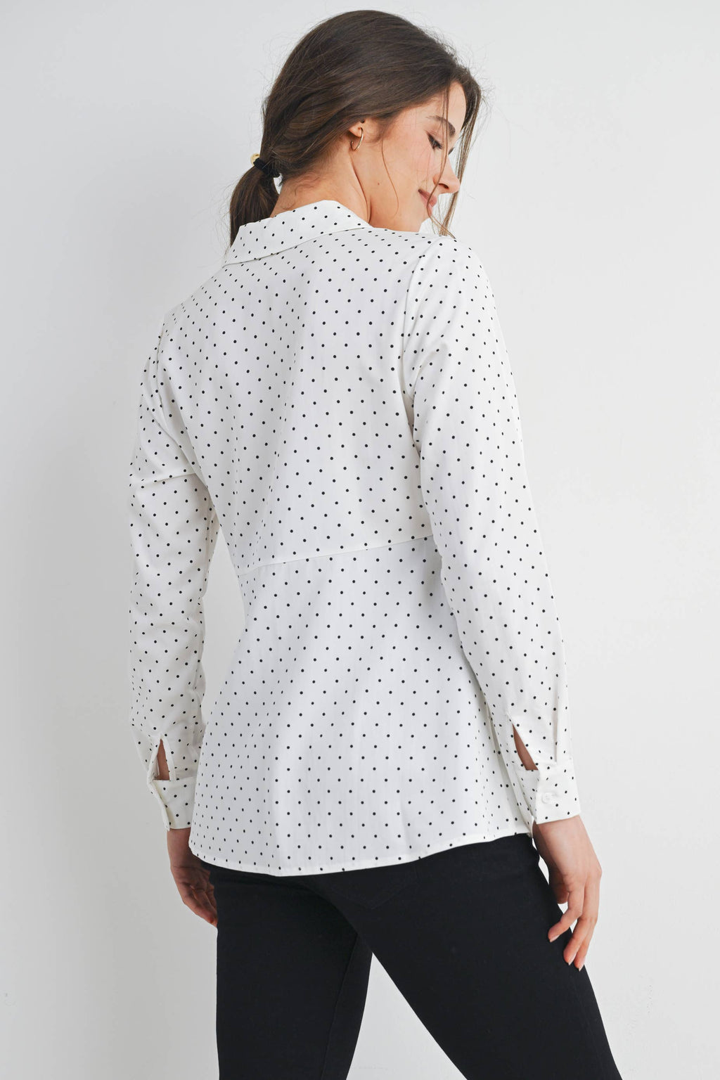 Polka Dot Button Down Long Sleeve Maternity Top