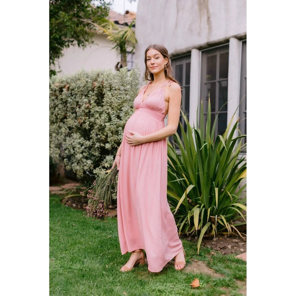 Tie-Strap V-Neck Maternity Maxi Dress