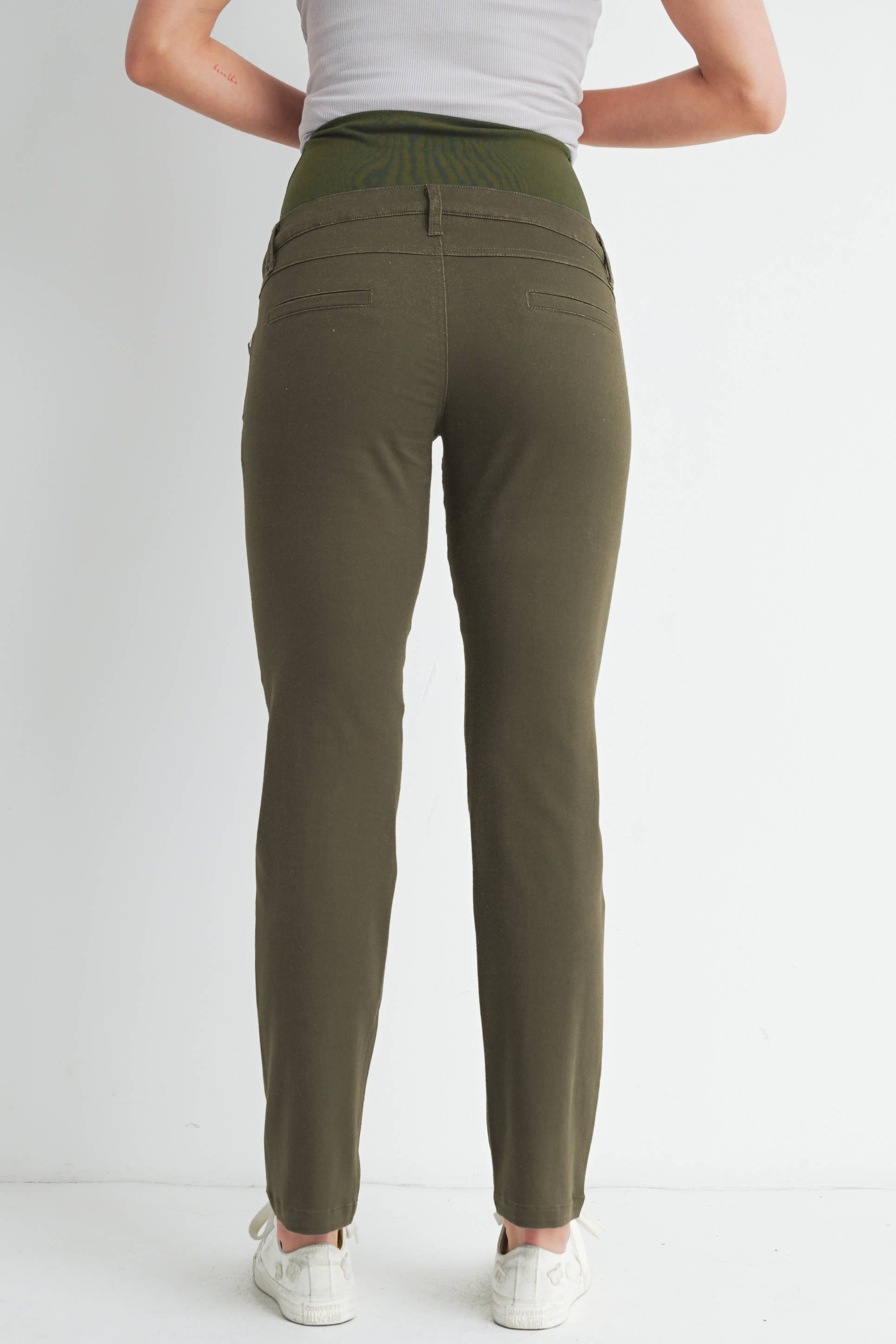 Straight Leg Maternity Over the Belly Pants in Olive
