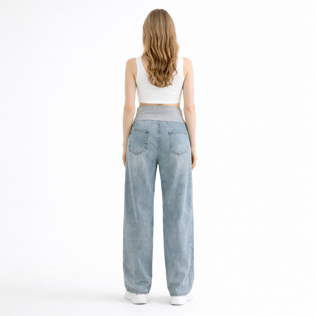 High Waist Maternity Wide Leg Denim Jeans with Bump Support