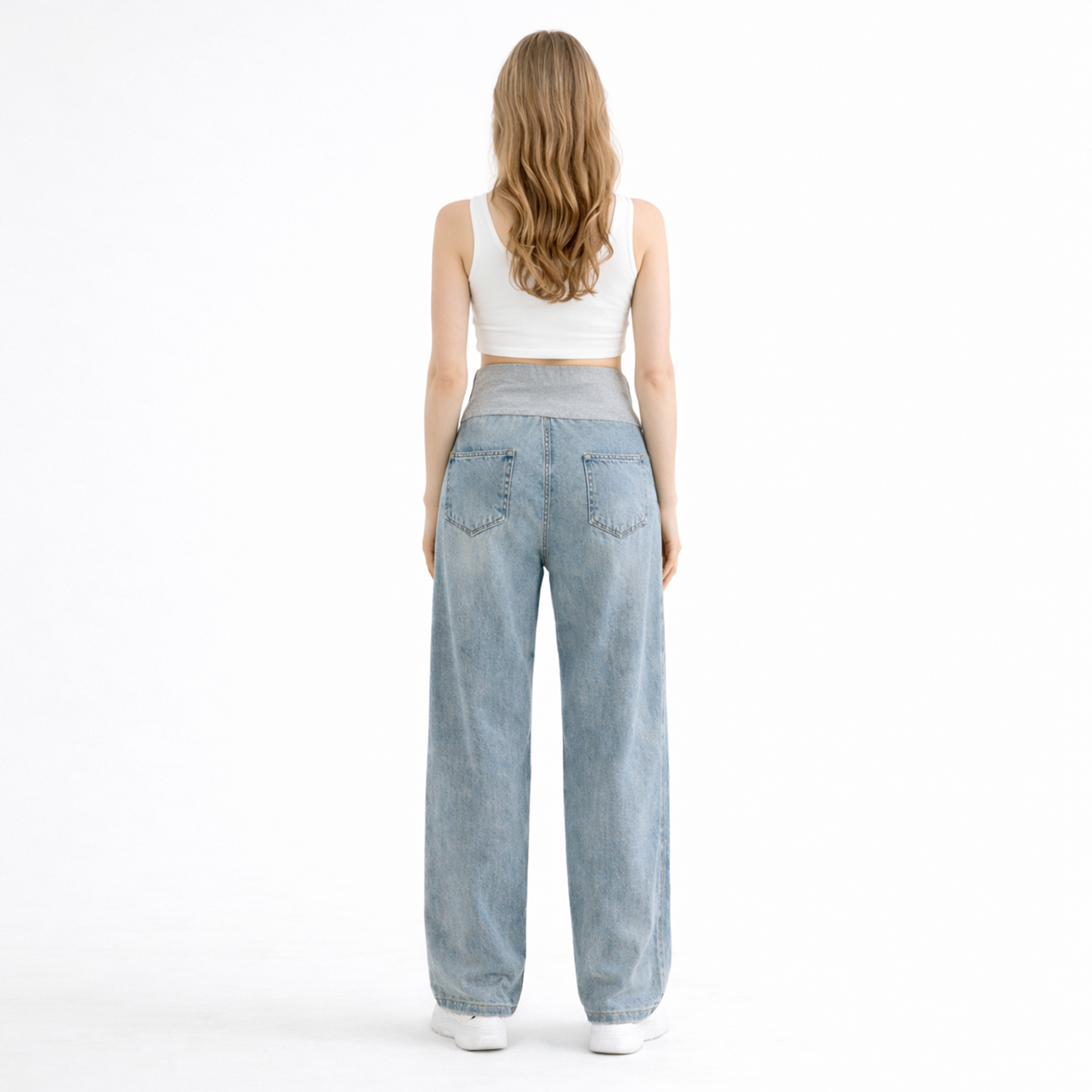 High Waist Maternity Wide Leg Denim Jeans with Bump Support