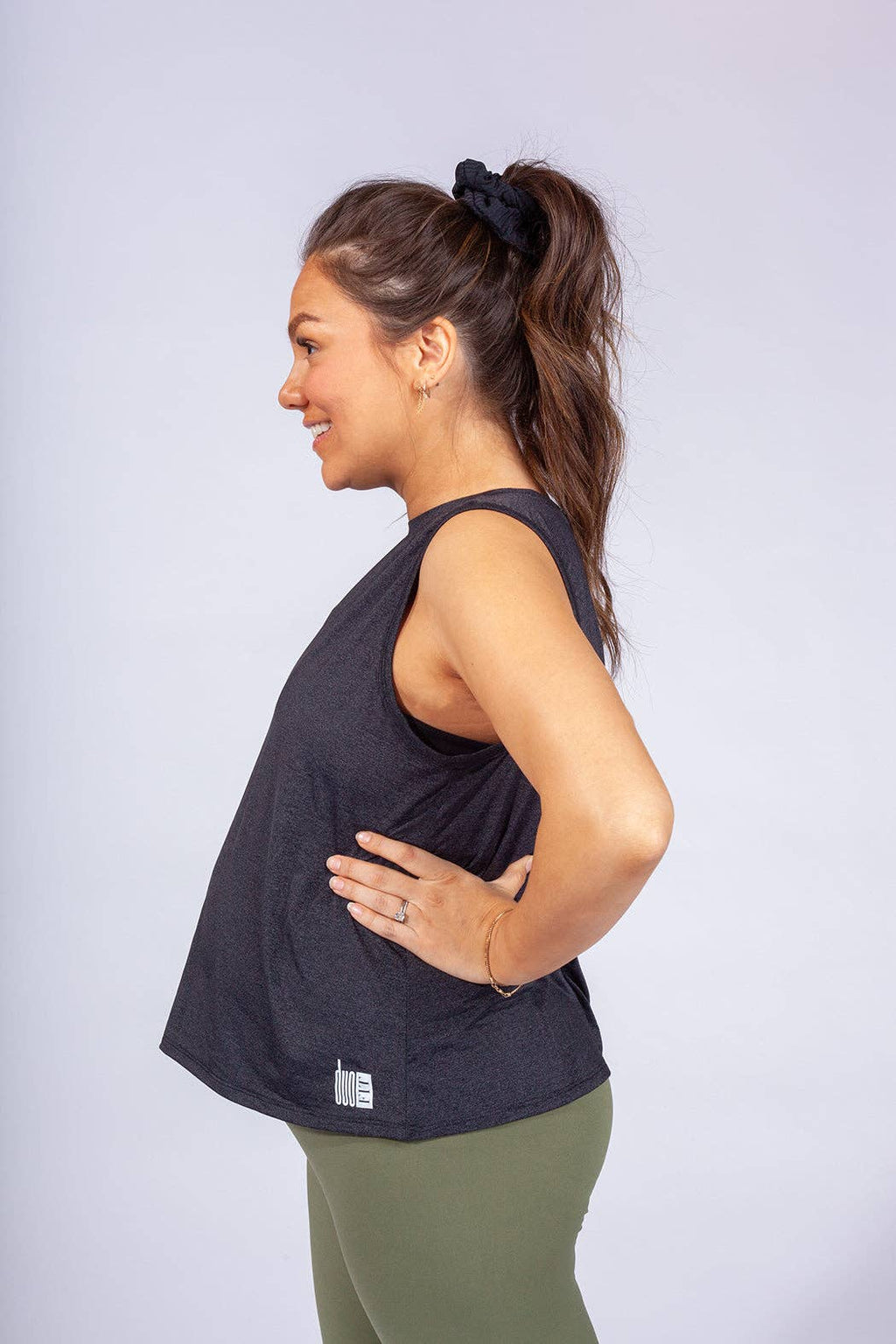 Breezy Baby Maternity Activewear Tank in Black Mesh | Postpartum Tank
