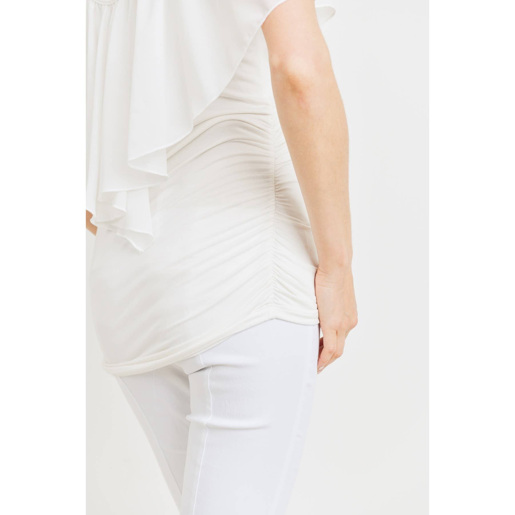 Ruffled Cold Shoulder Scoop Neck Maternity Top