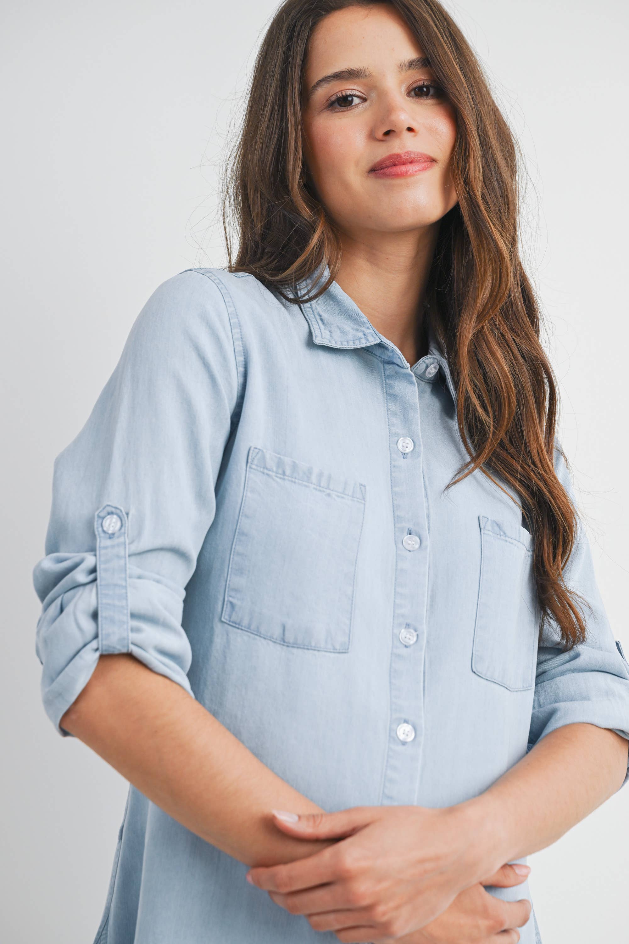 Button Down Long Sleeve Chambray Maternity Top