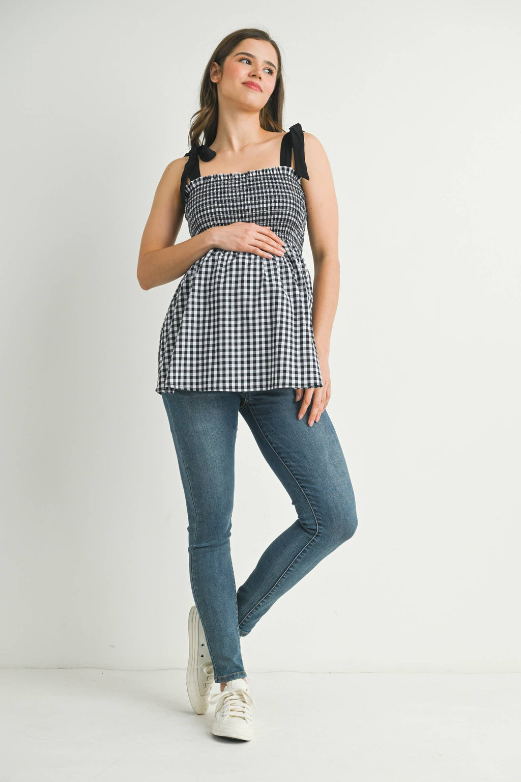 Black & White Gingham Maternity Babydoll Tank