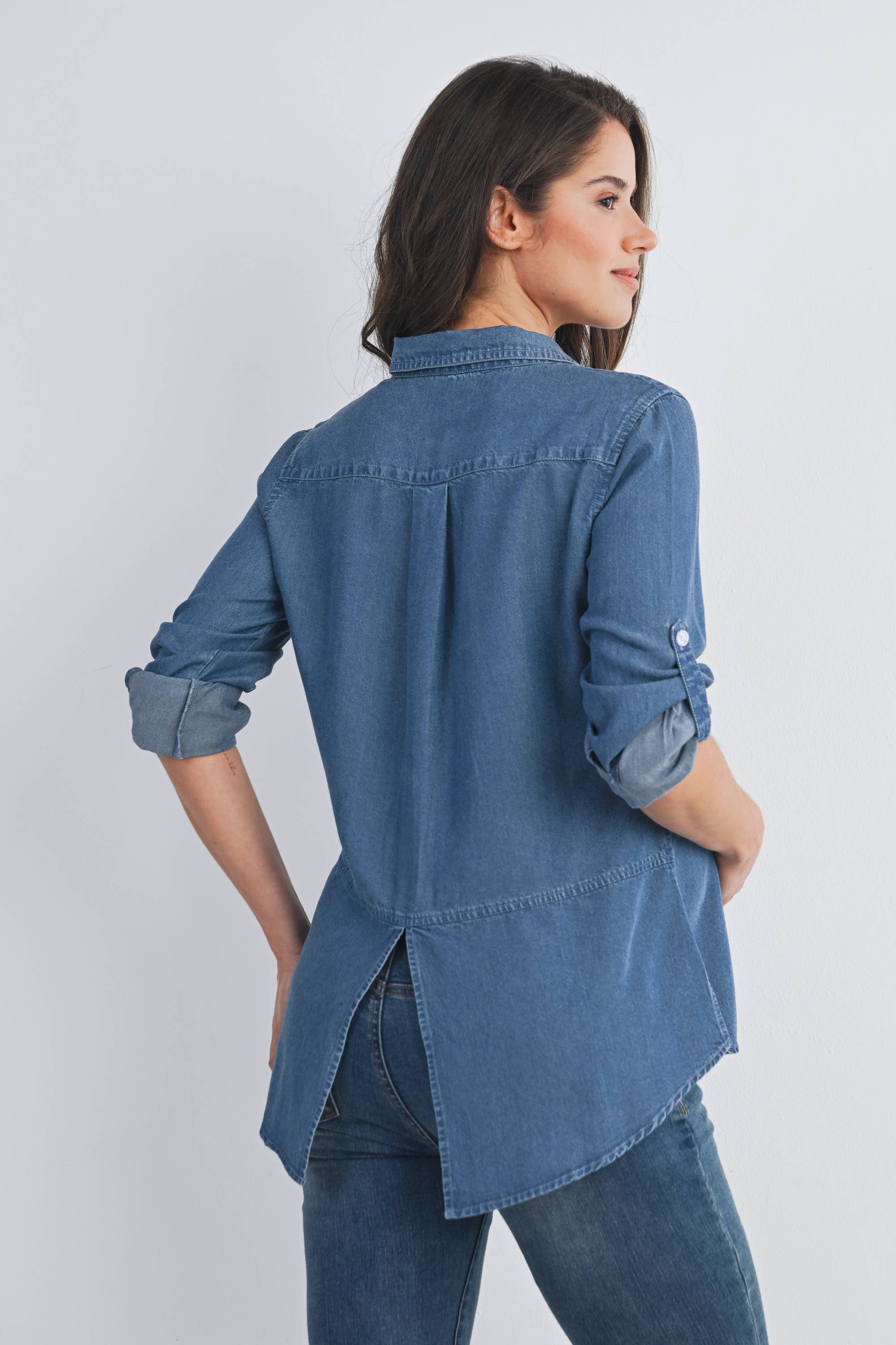 Button Down Long Sleeve Chambray Maternity Top