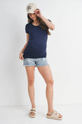 Navy Basic V-Neck Ruched Short Sleeve Maternity T-Shirt