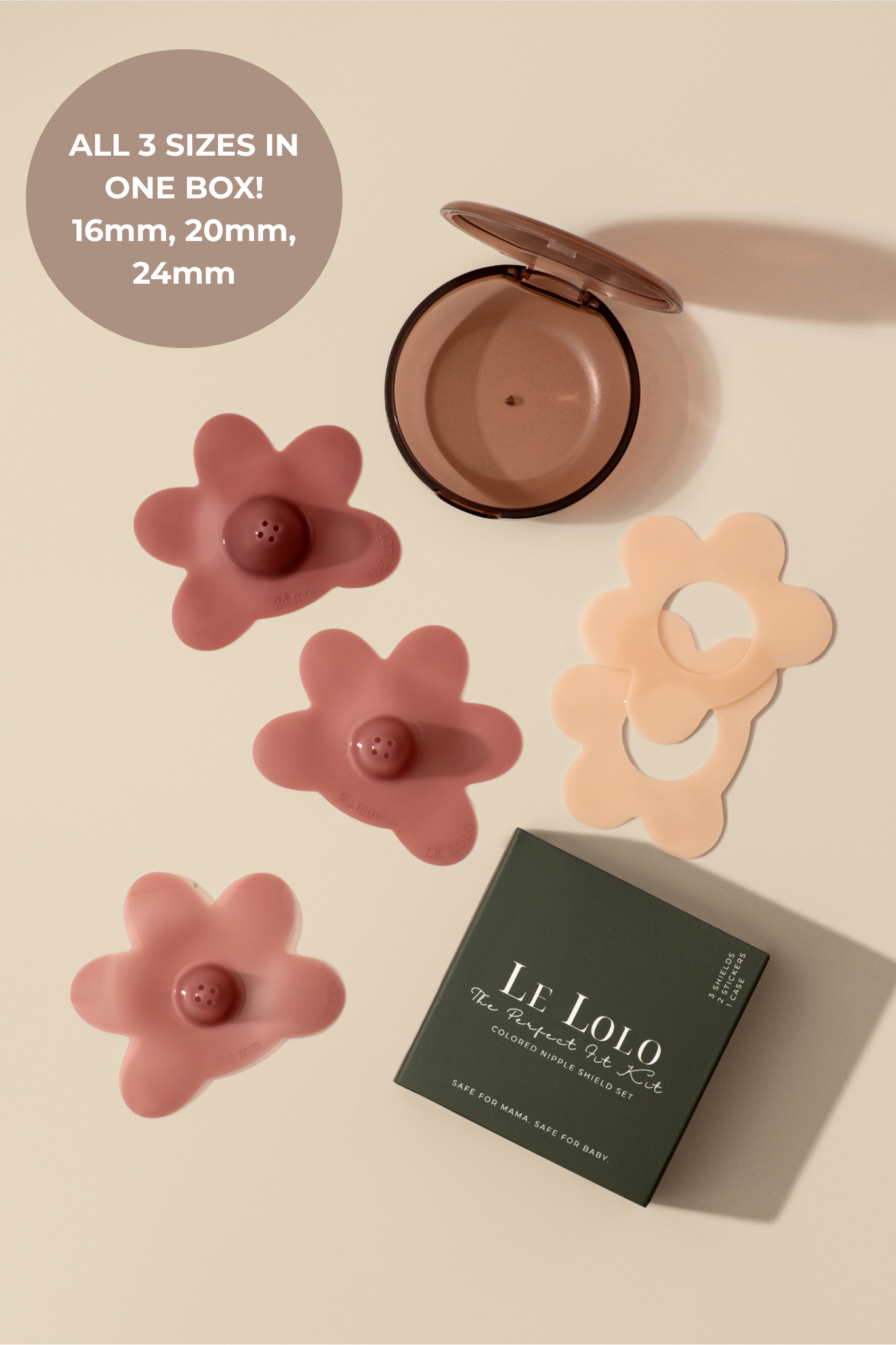 Le Lolo - Nipple Shield Set, 3 sizes in 1 | Breastfeeding, New Mom Mauve