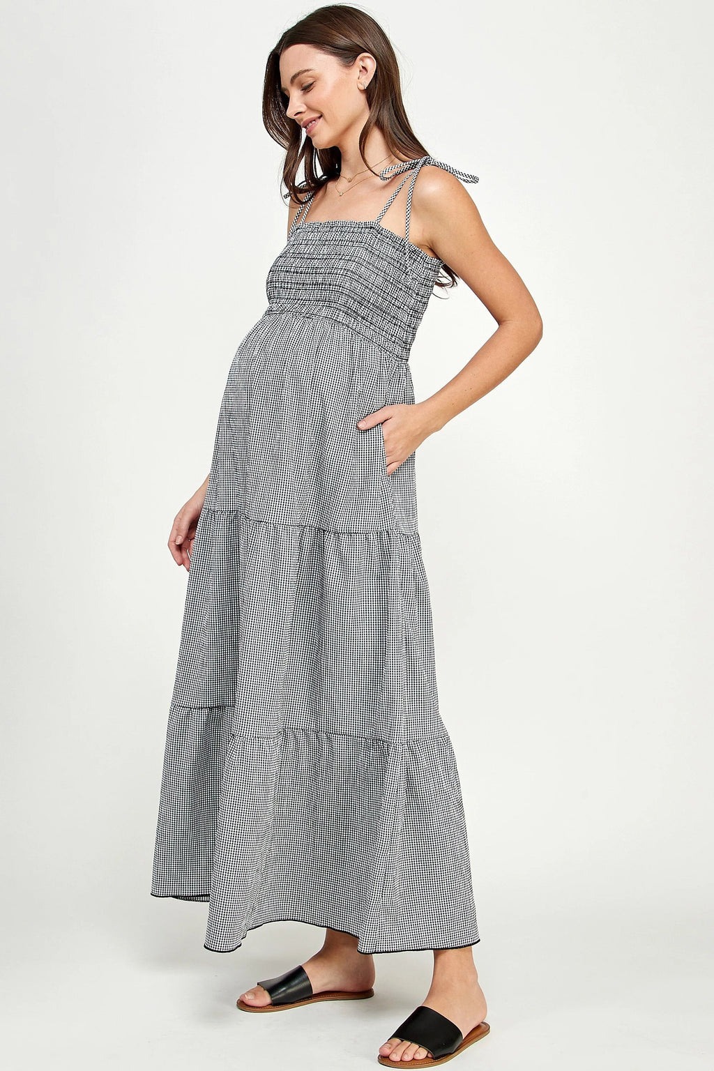 Gingham Elegance Maternity Midi Dress