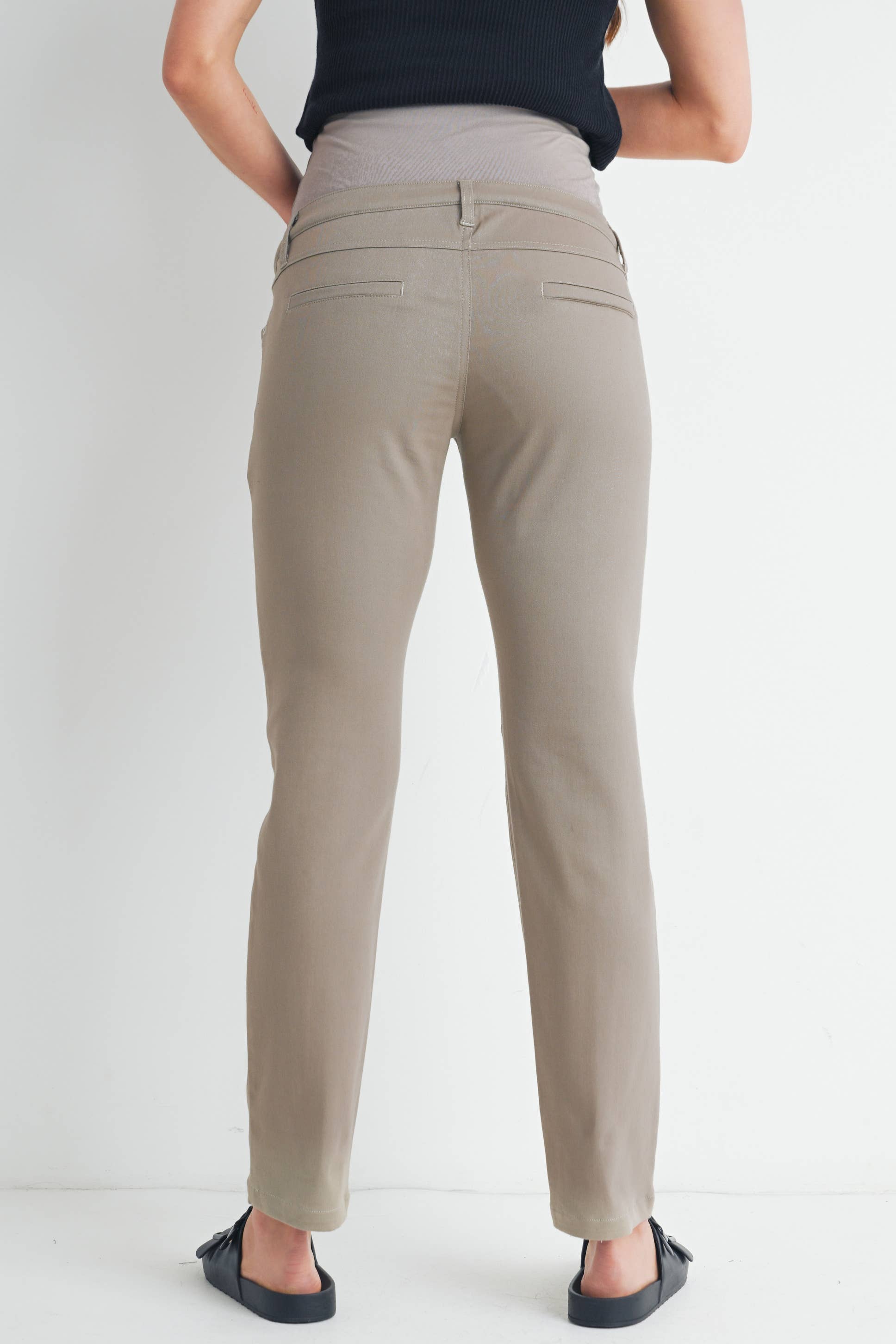 Straight Leg Maternity Over the Belly Pants in Khaki