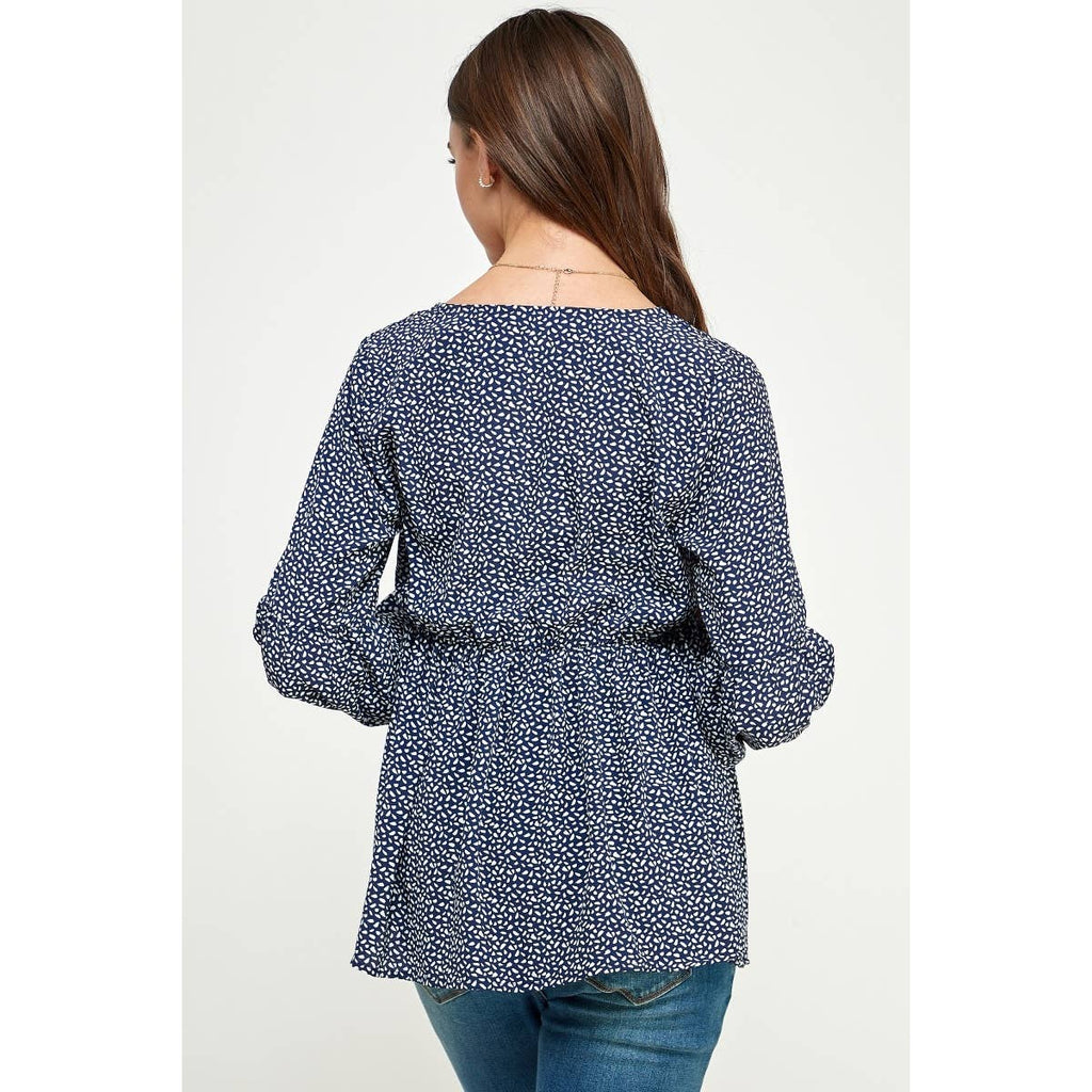 Navy V-Neck Long Sleeve Maternity Blouse