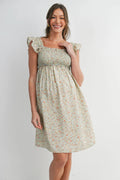 Sage Floral Ruffle Sleeve Maternity Dress