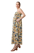Watercolor Floral Print Poplin Maternity Maxi Dress