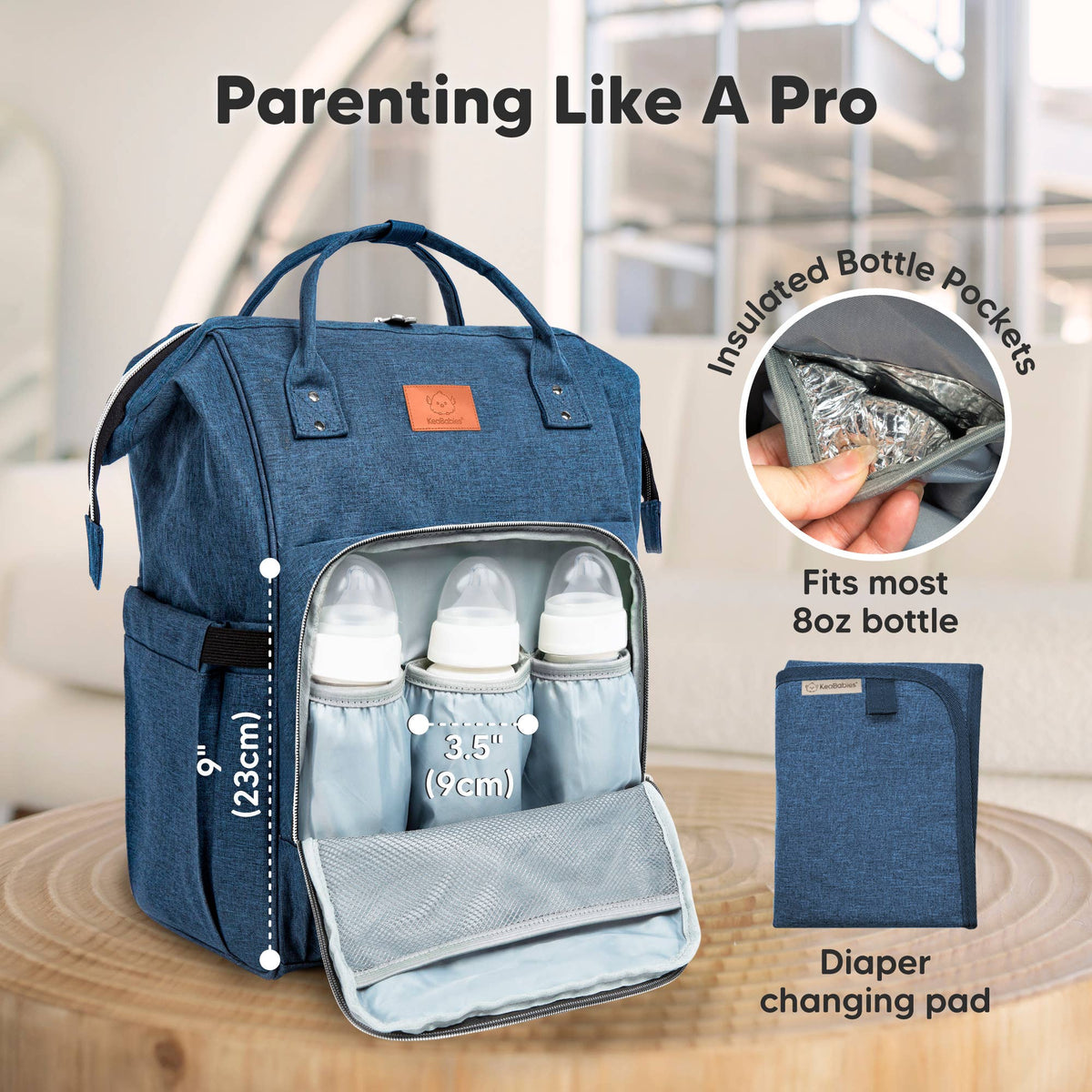 KeaBabies - Original Diaper Bag Backpack, Baby Bags with Changing Pad