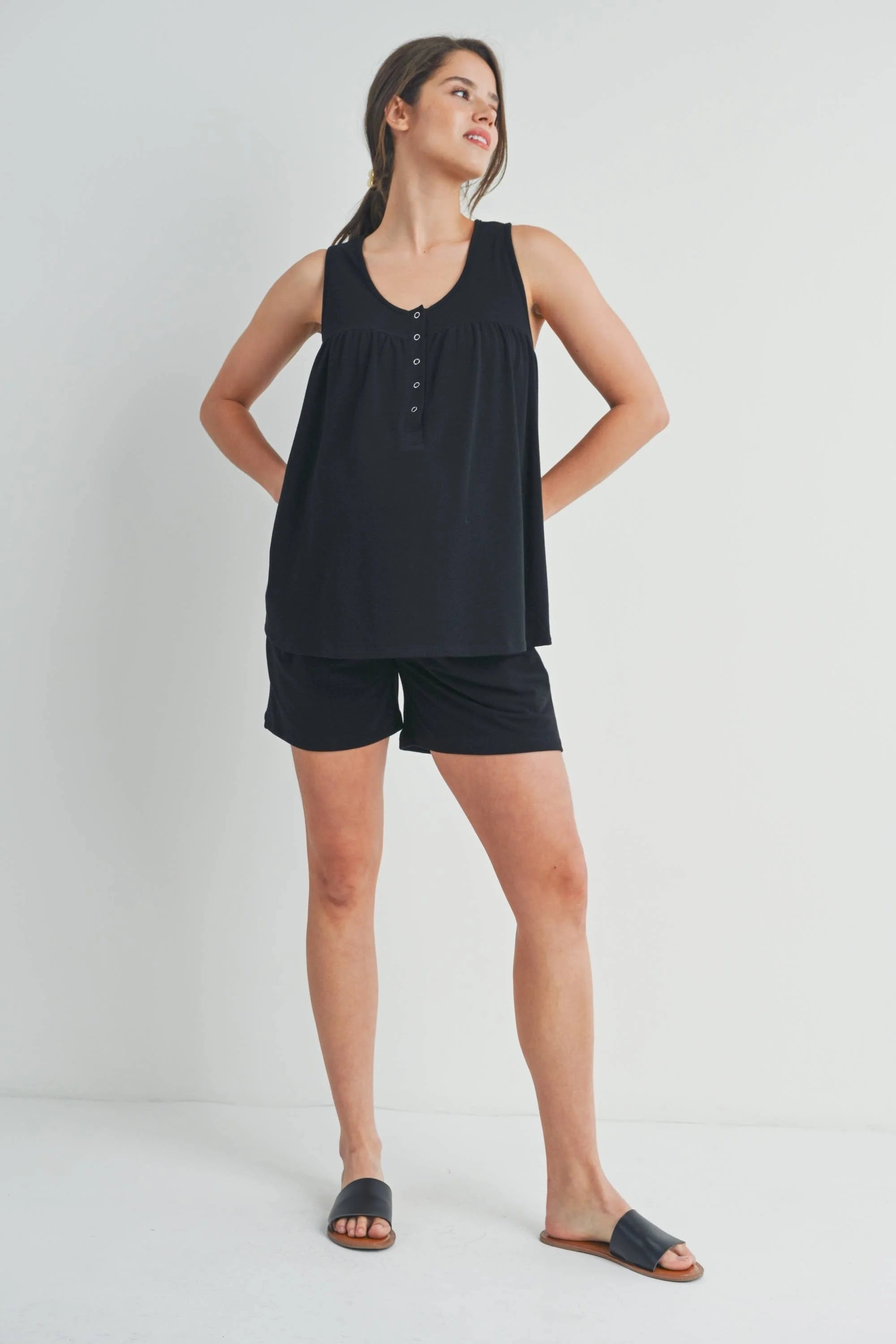 French Terry Tank and Short Maternity/Nursing Lounge Set