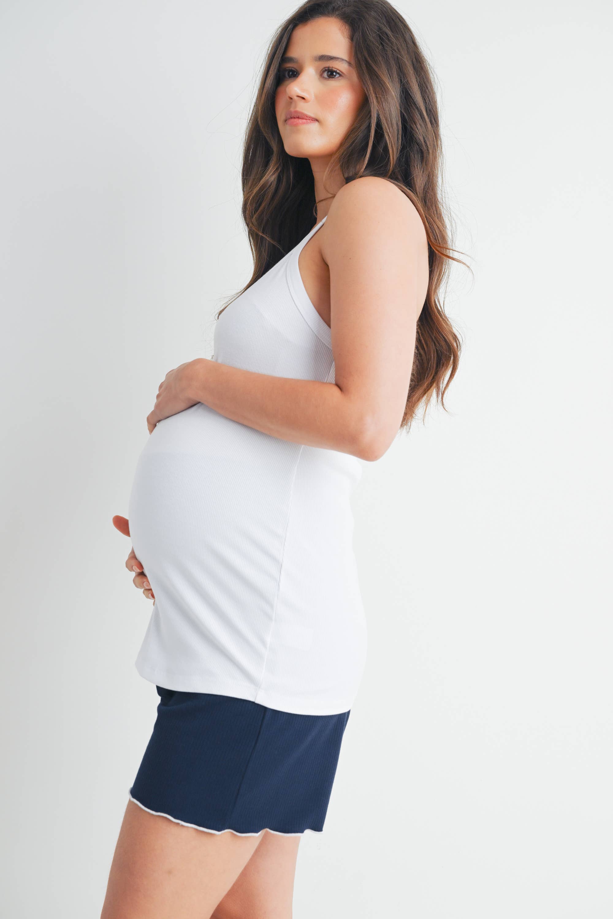 White V-Neck Maternity Racerback Tank Top