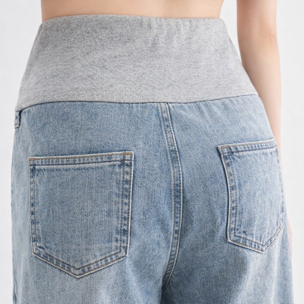 High Waist Maternity Wide Leg Denim Jeans with Bump Support